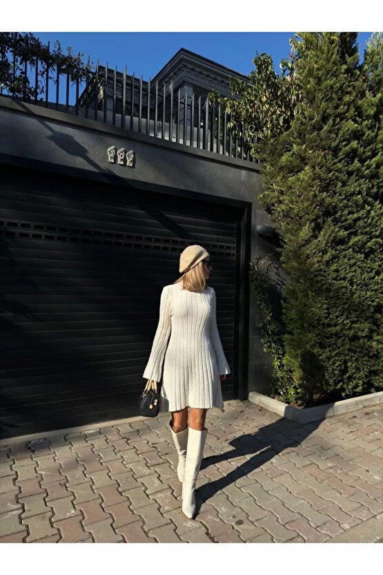 Kadın Triko Fitilli Uzun Kollu Elbise