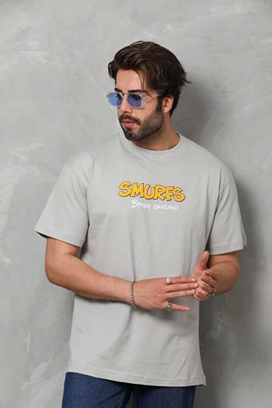 Unisex Basic Bisiklet Yaka Oversize T-shirt - Gri