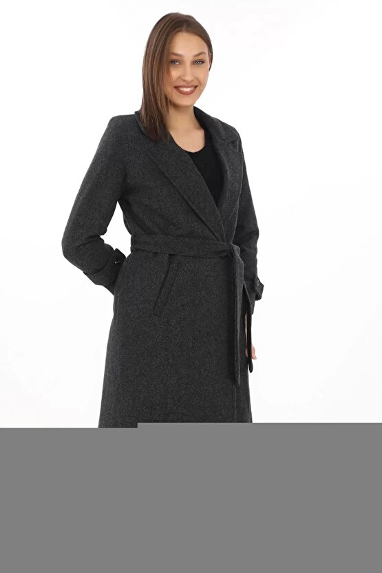 Unisex Yarım Boğazlı Baskılı Dokuma Triko - Füme