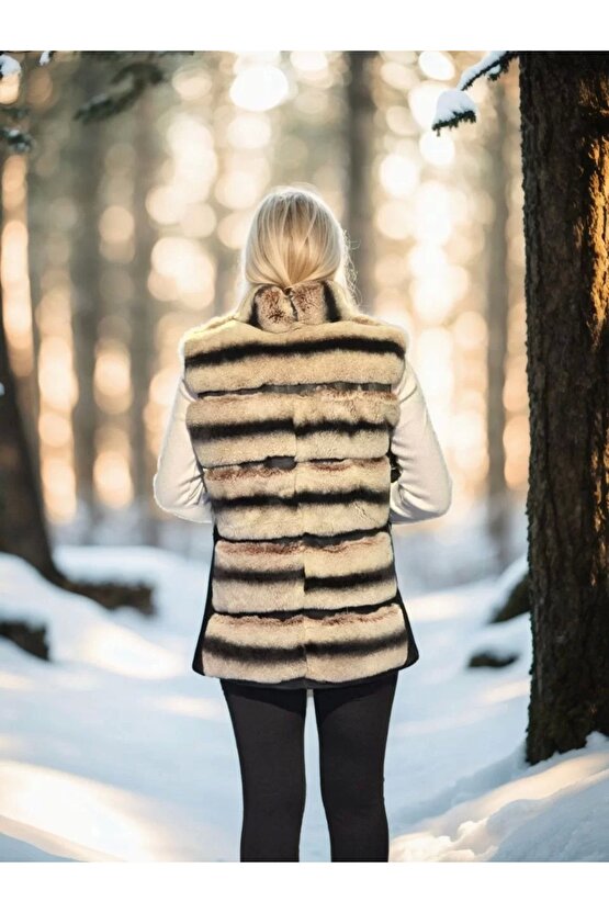 Kadın Kolsuz Hakiki Deri Kürk - Siyah