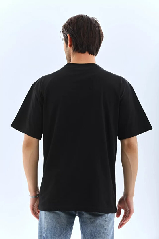 Moda Shop & Butik Unisex Oversize Düz Bisiklet Yaka T-shirt - Siyah