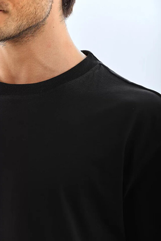 Moda Shop & Butik Unisex Oversize Düz Bisiklet Yaka T-shirt - Siyah