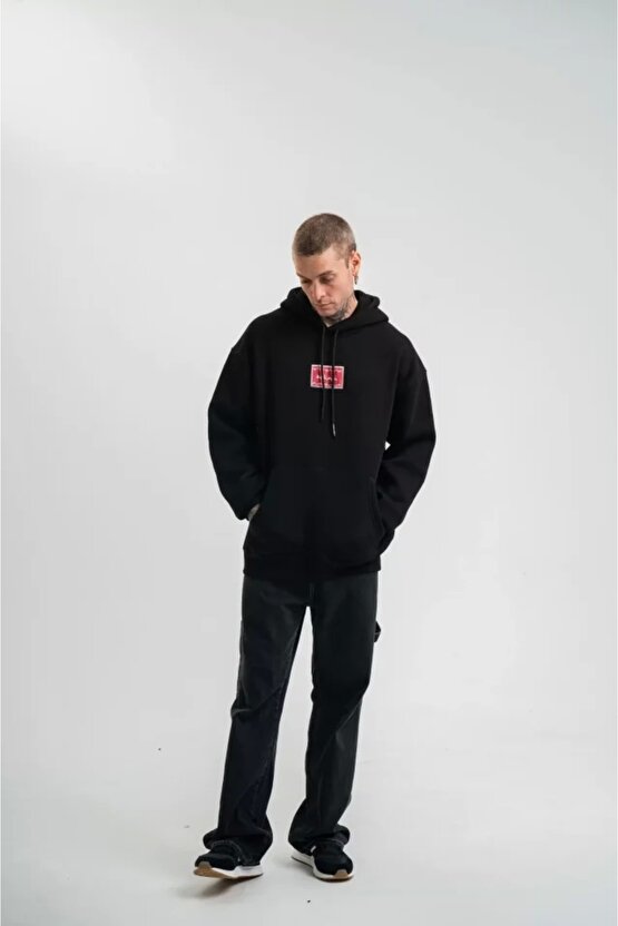 Gelirr Polızeı Premium Kalite Unisex Kapşonlu Dijital Patchli Sweatshirt - Siyah