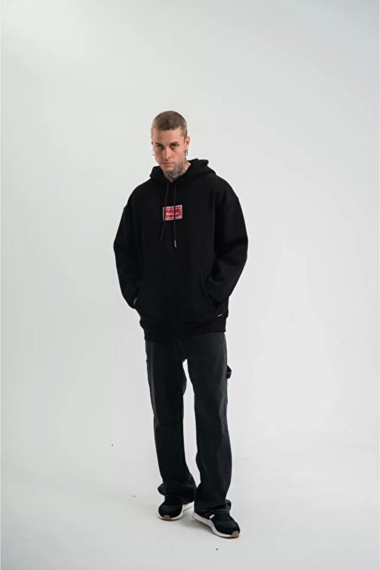 Gelirr Polızeı Premium Kalite Unisex Kapşonlu Dijital Patchli Sweatshirt - Siyah