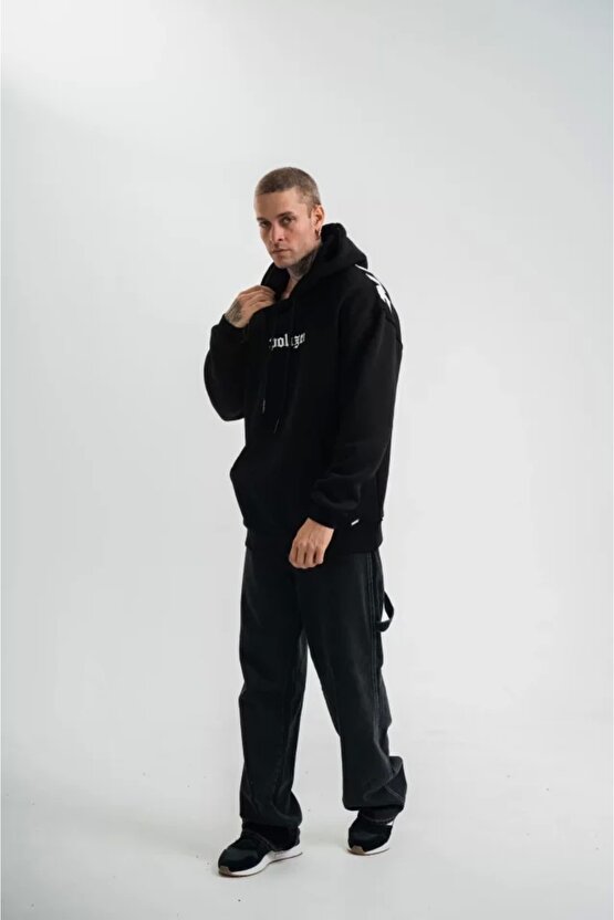 eyesof Kapşonlu Double Oversize Dijital Patchli SweatShirt - Siyah