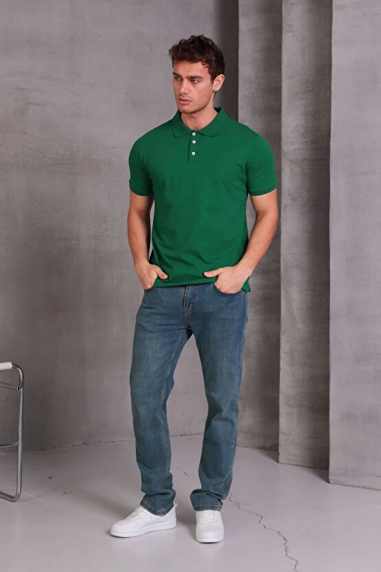 Erkek Slim Fit Pamuklu Yumuşak Doku Nefes Alan Kumaş Yakalı Tişört