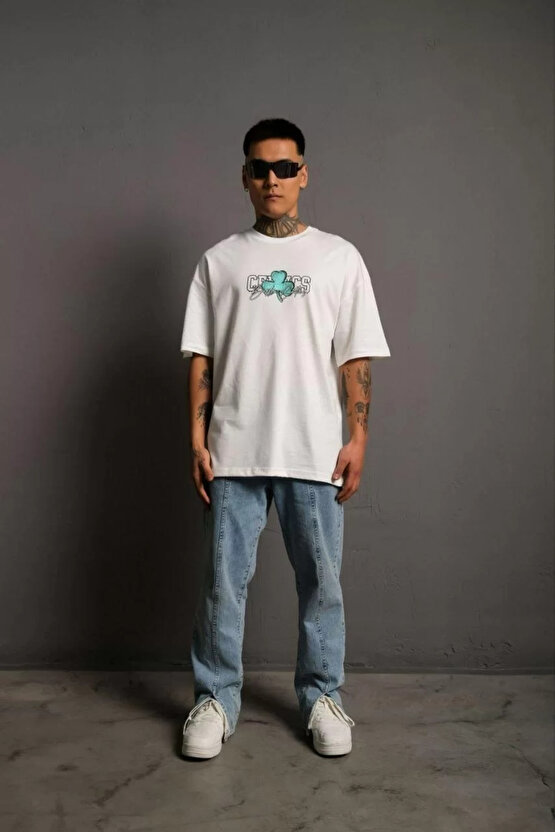 Erkek Sırt Baskılı T-shirt - Beyaz