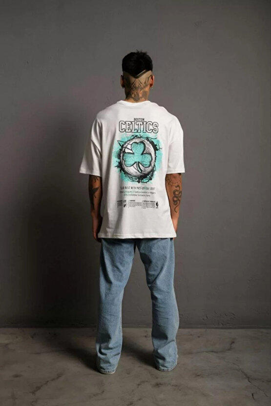 Erkek Sırt Baskılı T-shirt - Beyaz