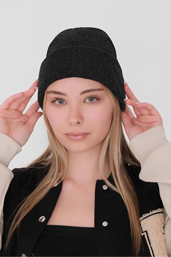 Kadın Katlamalı Basic Bere - Siyah