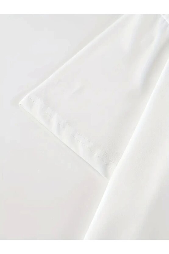 201 Penye Compack Baskılı Oversize Kısa Kol Bisiklet Yaka T-shirt - Beyaz