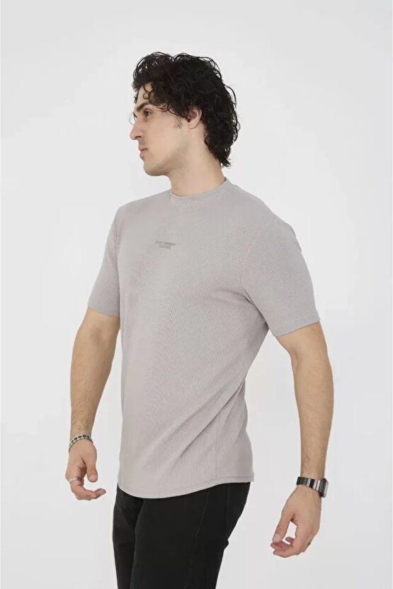Unisex Bisiklet Yaka Slim Fit T-shirt- Boyalı Gri