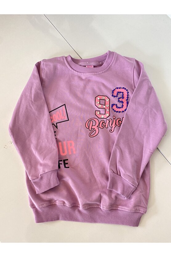 Açık Mor Baskılı Bilekleri Ve Beli Lastikli Sweat