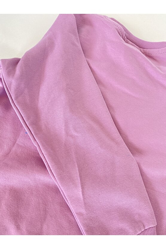 Açık Mor Baskılı Bilekleri Ve Beli Lastikli Sweat