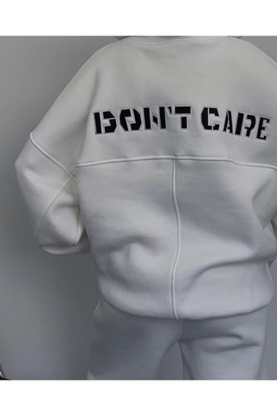 Nakış İşlemeli Üç İplik Sweat Takım- Beyaz