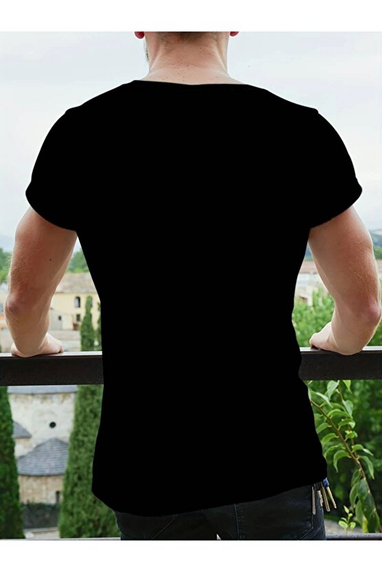 Erkekkısa Kollu Yuvarlak Yaka Desenli Viskon T-shirt