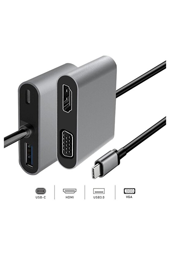 Premium 4 In 1 Usb-c Hub Ipad Pro, Macbook, Pc, Laptop Ekran Dönüştürücü (DHU0004)