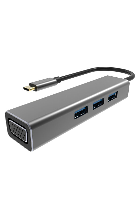 Dh319 Type-c To Usb 3.0-3 Vga Çevirici