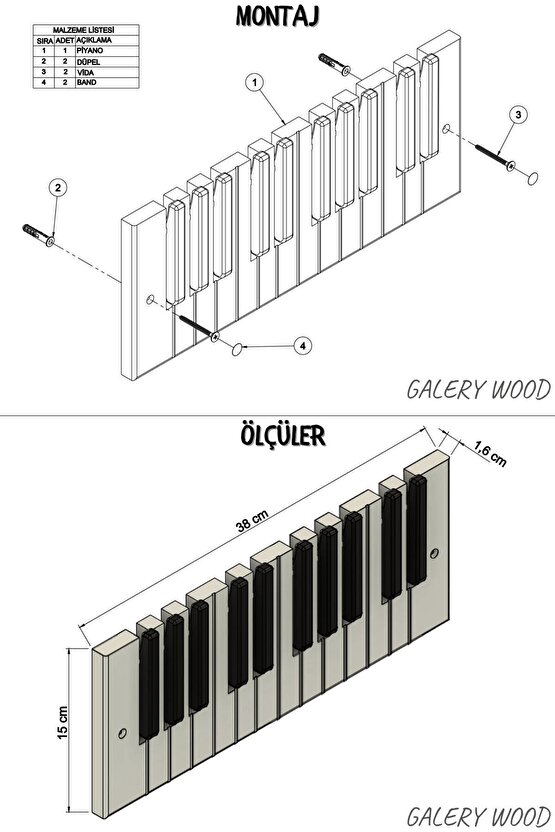 Dekoratif Ahşap 10 Tuşlu Piyano Elbise Askılık Enstrümantal Çok Amaçlı Piano Çanta Kapı Askı;15x38cm