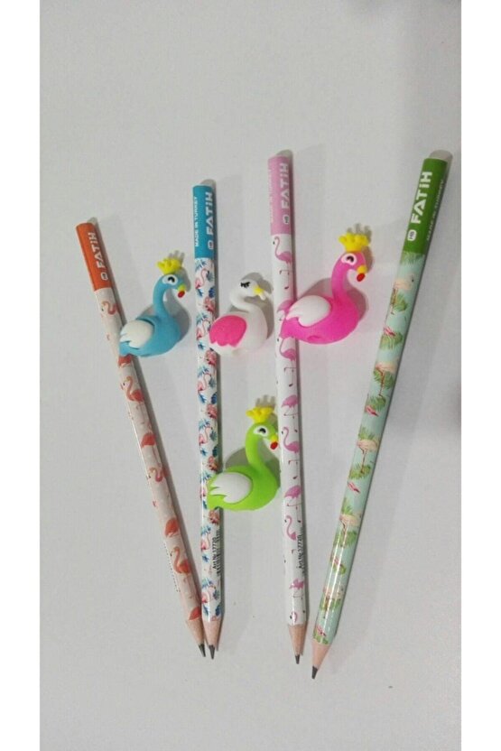 4 Lü Flamingo Kurşun Kalem Ve 4 Lü Kalem Başlığı Seti Bş.k