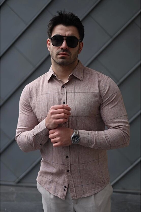 Erkek Pamuklu Keten Kumaş Gömlek