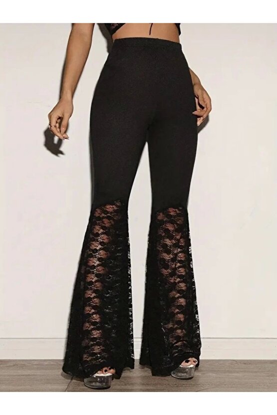 Kadın Yüksek Bel Dantel Detaylı Dalgıç Pantolon