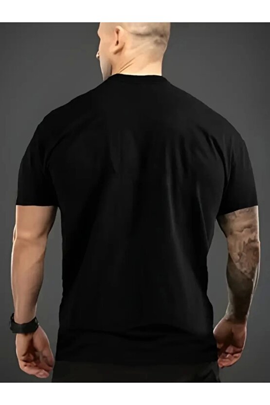 Ahes Shopping Baskılı Oversize Bisiklet Yaka T-shirt - Siyah