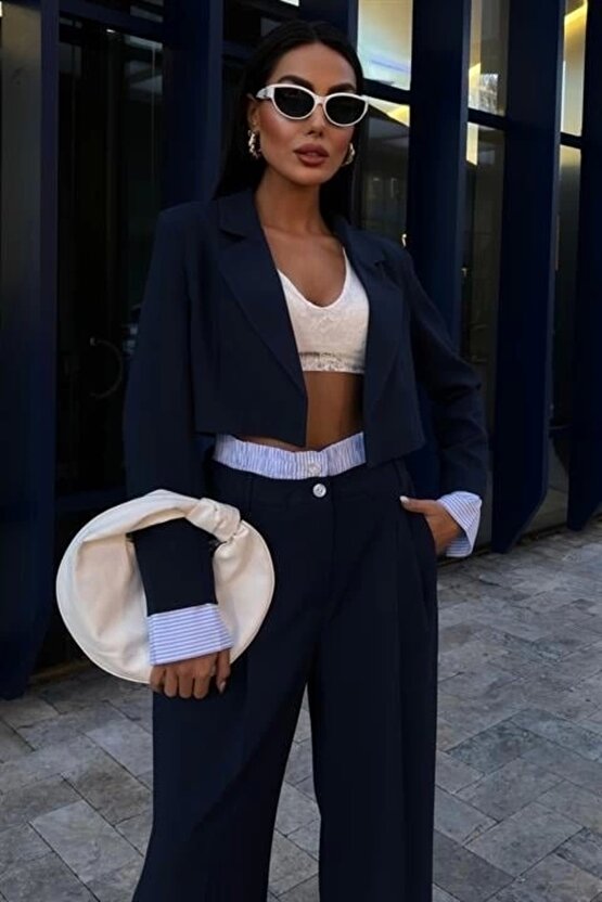 Moda Shop & Garni Detaylı Crop Ceketli Takım 10075