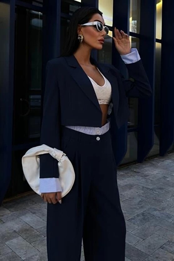 Moda Shop & Garni Detaylı Crop Ceketli Takım 10075