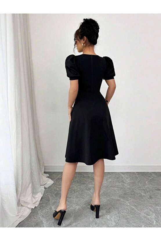 Moda Shop & Kadın Kısa Kollu Bisiklet Yaka Önden Düğmeli Ithal Krep Elbise