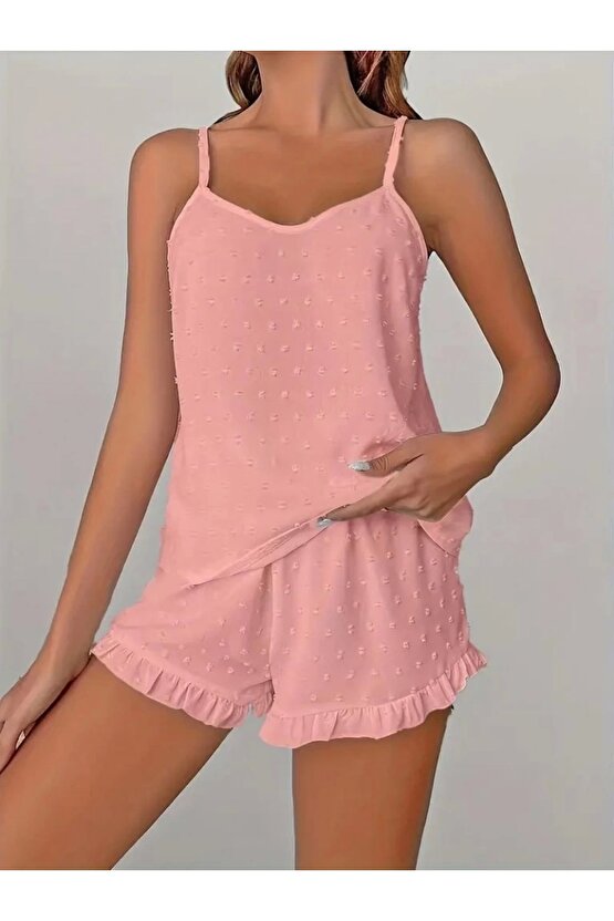 Kadın Ip Askılı Atlet Ve Alt Pon Pon Aerobin Short Takım