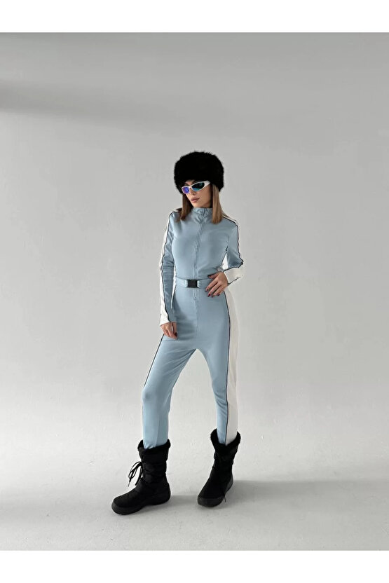 Kemer Detaylı Fermuarlı Tulum - Bebe Mavisi