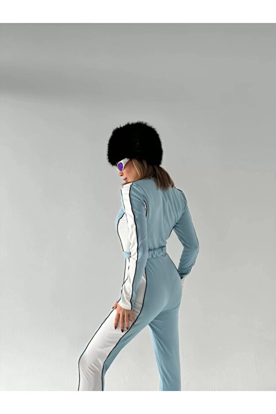 Kemer Detaylı Fermuarlı Tulum - Bebe Mavisi