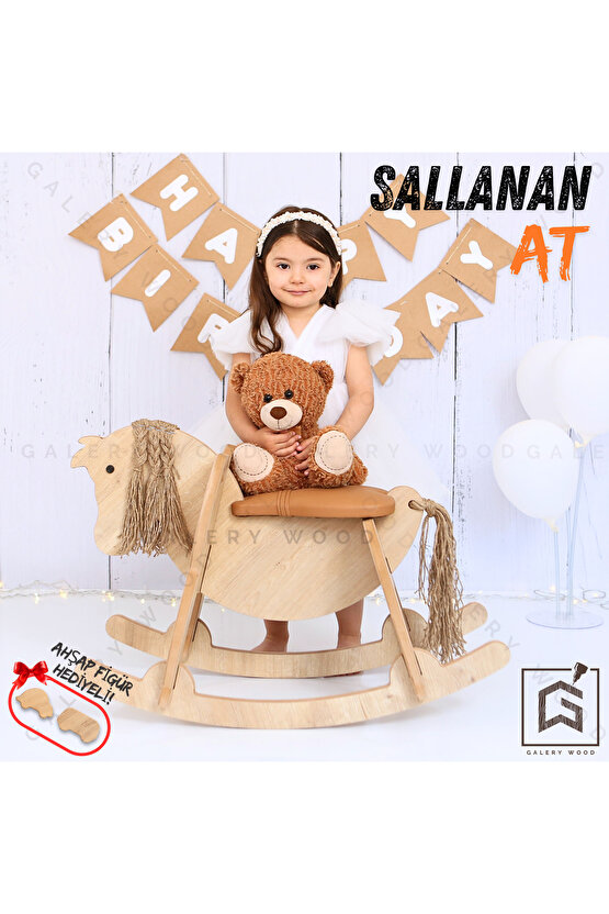 Ahşap Sallanan At-Deri Koltuklu, Sallanan Çocuk Oyuncak, Bebek Oyuncakları, Çocuk Aktivite