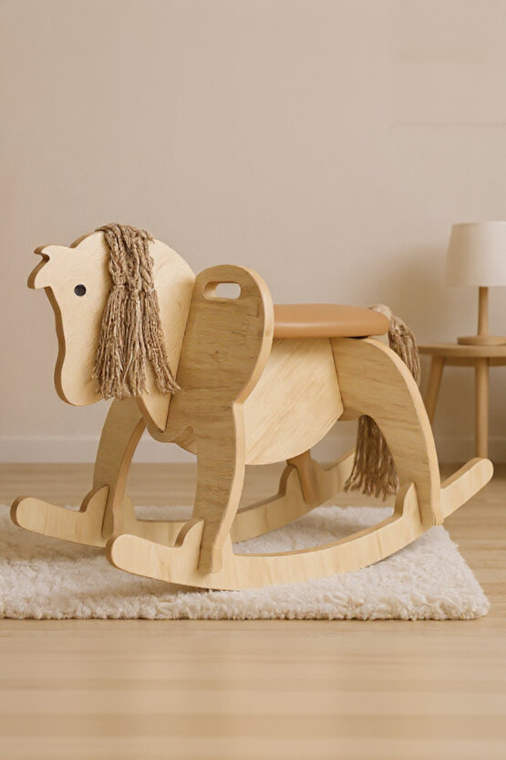 Ahşap Sallanan At-Deri Koltuklu, Sallanan Çocuk Oyuncak, Bebek Oyuncakları, Çocuk Aktivite
