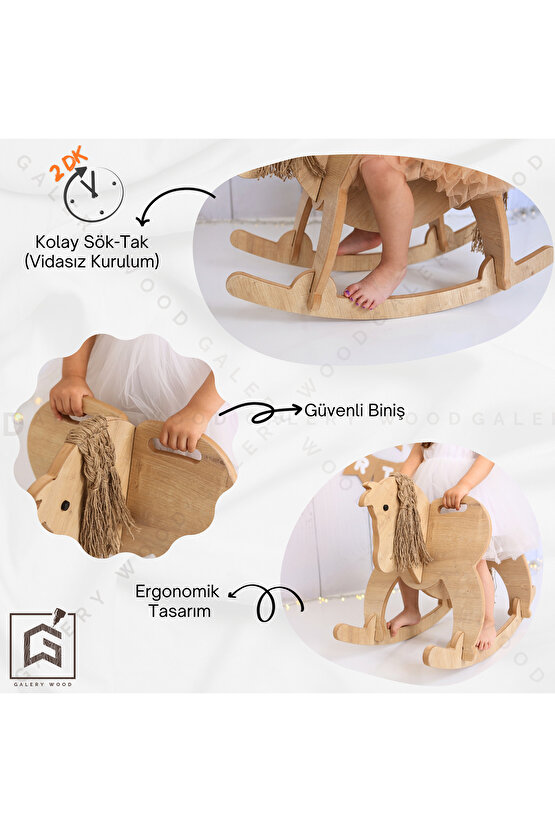 Ahşap Sallanan At-Deri Koltuklu, Sallanan Çocuk Oyuncak, Bebek Oyuncakları, Çocuk Aktivite