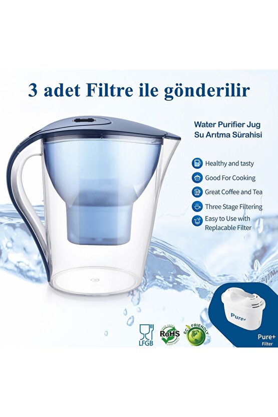Su Arıtma Sürahisi Gün Sayacı Göstergeli 3 Adet Filtre I Pure Ve Maxtra Filtreleri Ile Uyumlu