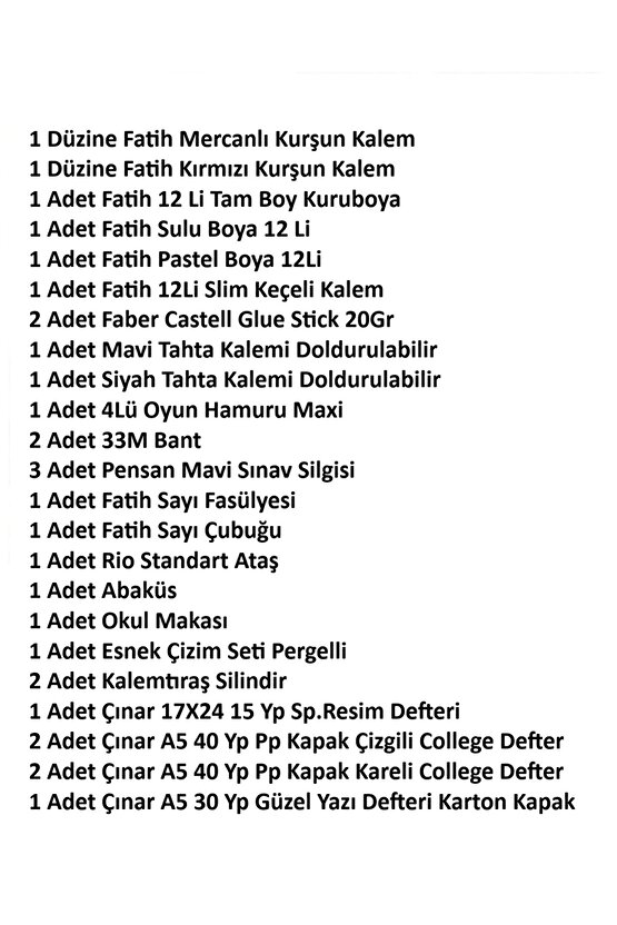 Fatih Ilkokul 1. Sınıf Kırtasiye Seti 29 Parça Başlangıç Full Tam Set Krtset2