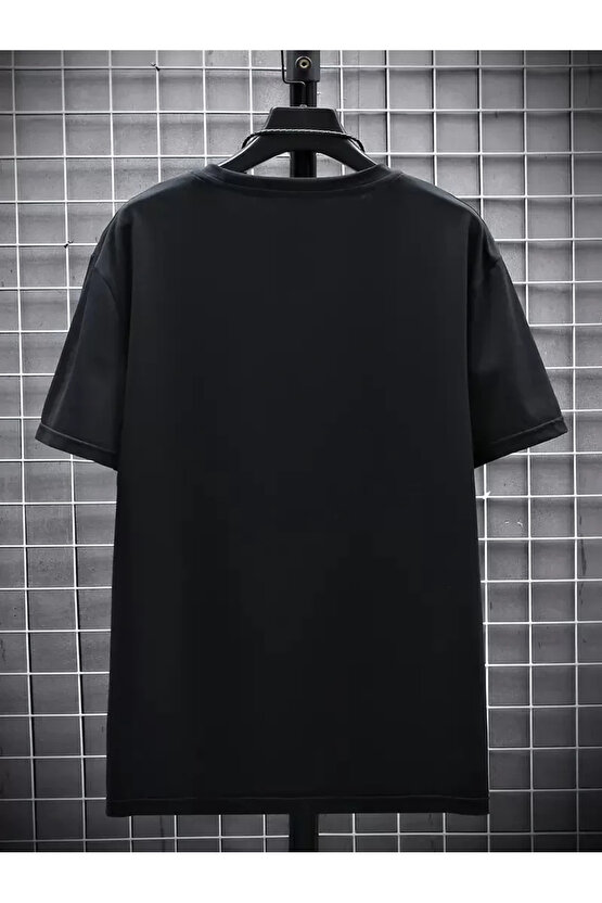 201 Penye Compack FUTRE Baskılı Oversize Kısa Kol Bisiklet Yaka T-shirt - Siyah