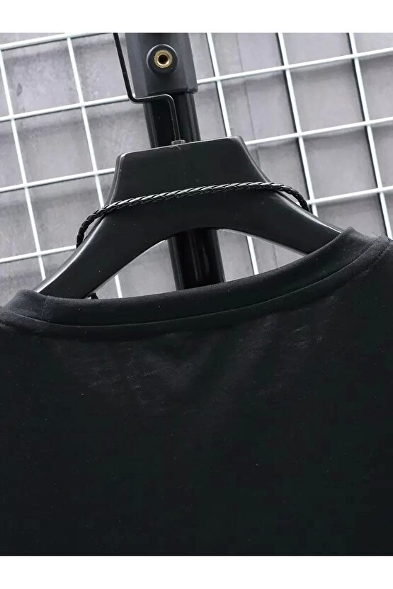 201 Penye Compack FUTRE Baskılı Oversize Kısa Kol Bisiklet Yaka T-shirt - Siyah