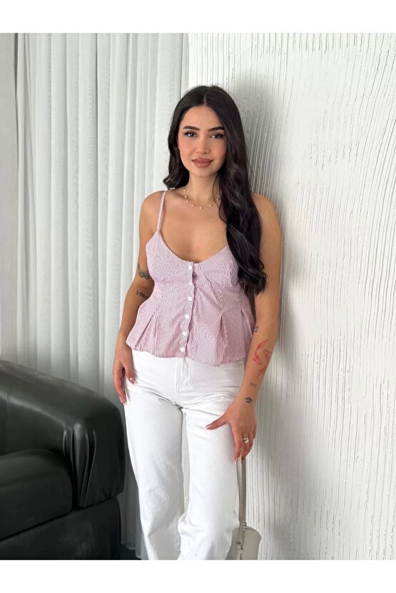 Moda Shop & Butik Askılı Dekolte Deraylı Crop - Kırmızı