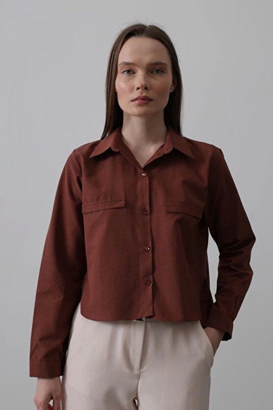 Cepli Uzun Kol Gömlek - Koyu Kahve