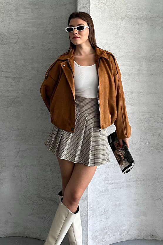 Kadın Oversize Süet Bomber Ceket - Yeni Sezon Deri Trend Ceket