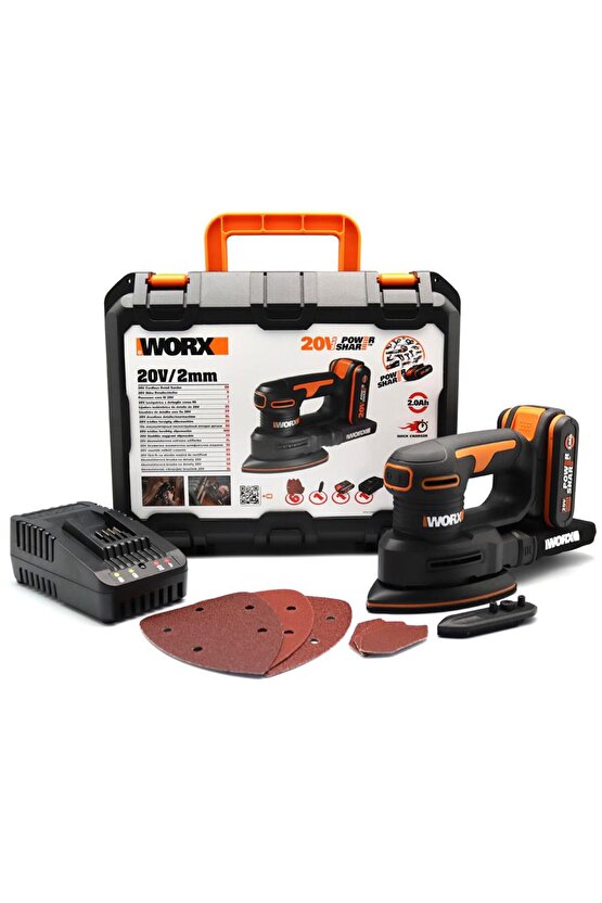 WX822 20Volt 2.0Ah. Li-ion Şarjlı Profesyonel Üçgen Mouse Zımpara