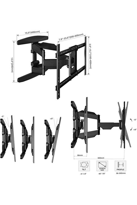 Samsung 65 165 Ekran Led TV Uyumlu NB P6 Hareketli Televizyon Askı Aparatı Güçlendirilmiş Çelik Kol