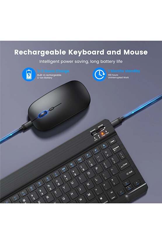 Honor Pad X8 Lite Tablet İçin Uyumlu Slim Şarjlı Bluetooth Klavye ve Mouse Seti