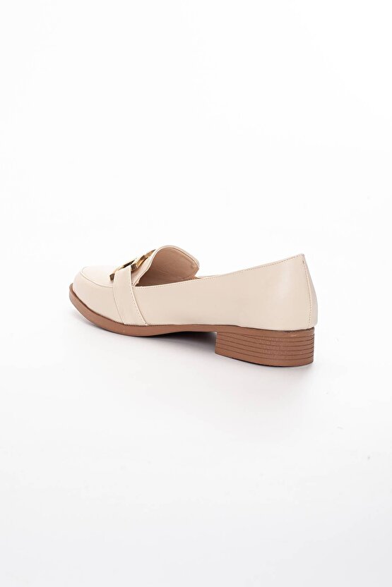 Kadın Metal Detaylı Loafer Babet Bej