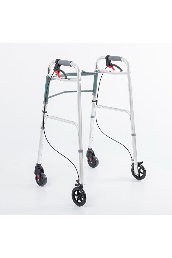 Kf8220l-5 Alüminyum 4 Tekerlekli Walker Yürüteç Büyük Tekerli Frenli Hasta Yürüteci Tekerli