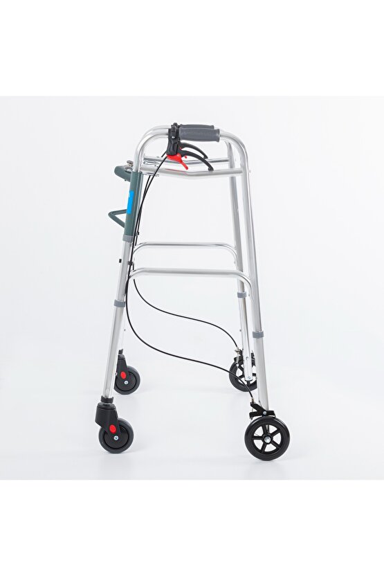 Kf8220l-5 Alüminyum 4 Tekerlekli Walker Yürüteç Büyük Tekerli Frenli Hasta Yürüteci Tekerli