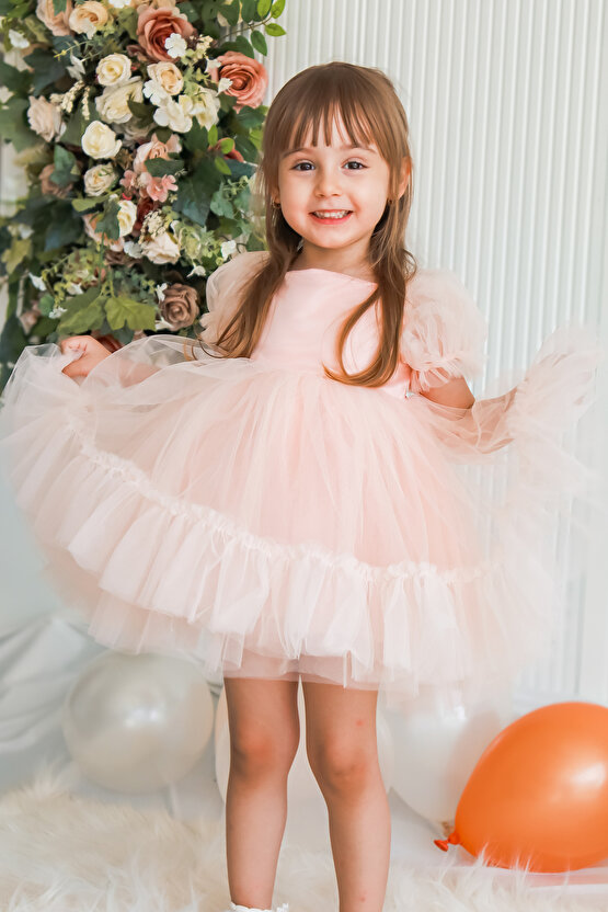 Kız Bebek Elbise Kız Çocuk Elbise Doğum Günü Parti Düğün Elbise Dantelli Kısa Kol Astarlı Elbise