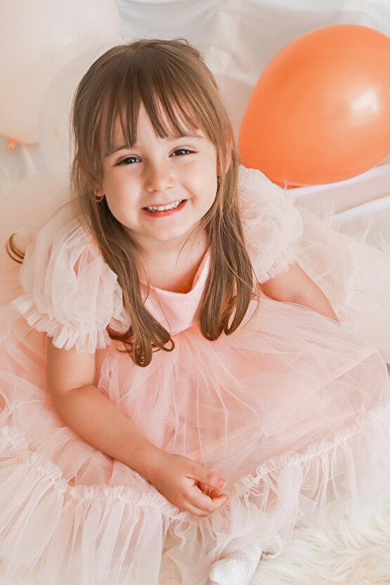 Kız Bebek Elbise Kız Çocuk Elbise Doğum Günü Parti Düğün Elbise Dantelli Kısa Kol Astarlı Elbise